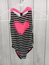 Freestyle Girl's Little Sailor Heart One Piece Swimsuit, Black, Plum, 4 AD9