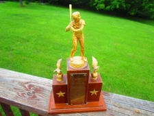 Vtg 1955 Baseball Softball Womens Trophy Wood and Goldtone Metal Figurine Batter
