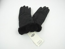 UGG WOMEN'S BLACK QUILTED NYLON SMART GLOVES W/ FUR SHEARLING CUFF S/M