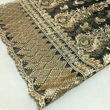 Luxury Lace Mesh Fabric Gold Floral Embroidery Scalloped Dress Clothes Curtain