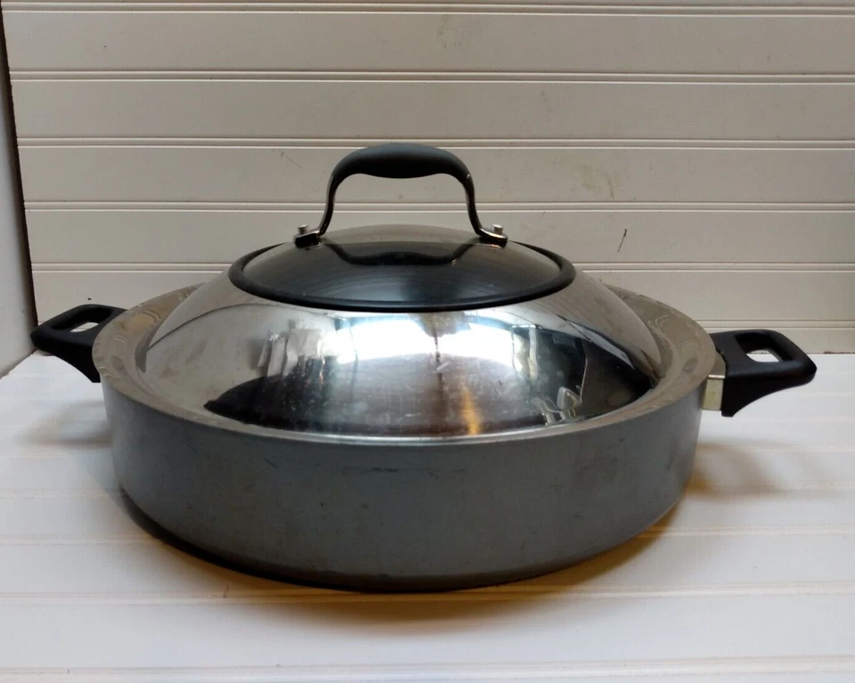 Anolon Meyer Anodizado Antiadherente Aluminio 14" Sartén 7 qt Paellera Asador Tapa Foto 2 de 4