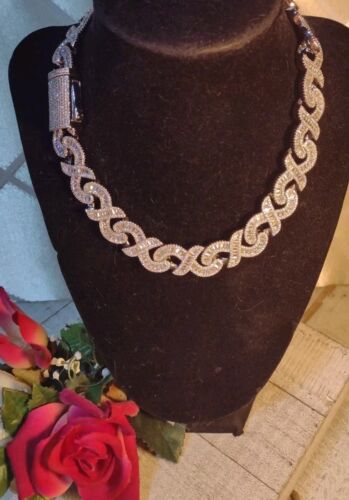 Cz Baguette Necklace Iced Out S Link Rows Cubic Zircon "Look Of Real" Fabulous