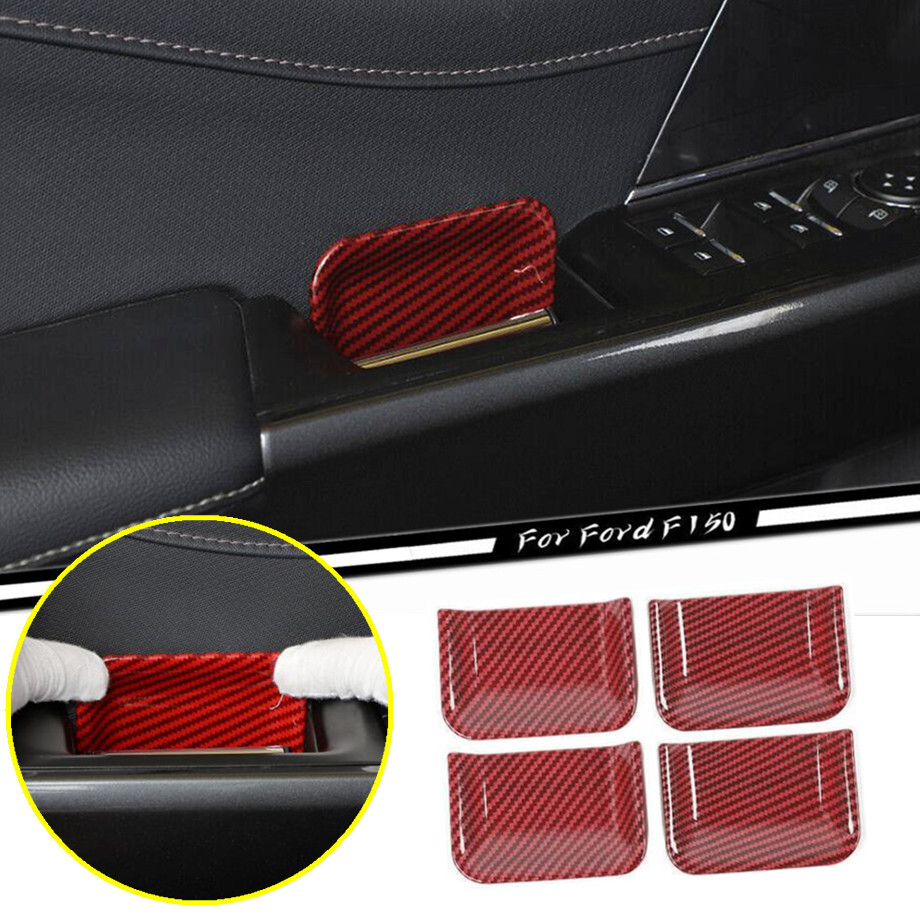 Red Carbon Fiber Door Handle Bowl Cover Trim for Ford F150 2021-2023