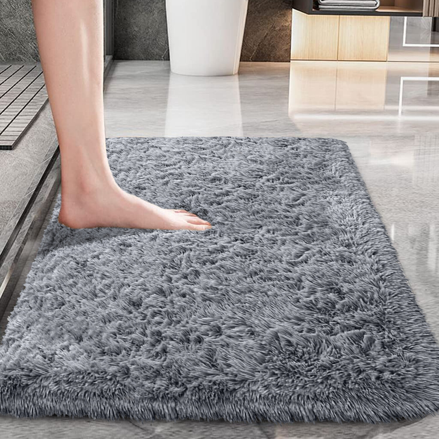 NonSlip Bath Mat Extra Large Shaggy Bathroom Rug Water Absorbent Toilet Mats UK eBay
