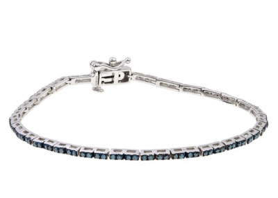 Rarities Sterling Silver 1cttw Blue Diamond Line Tennis Bracelet