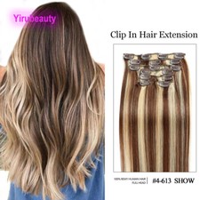 Brazilian 100 Virgin Human Hair 4/613 Piano Color Clip-in Hair Extensions