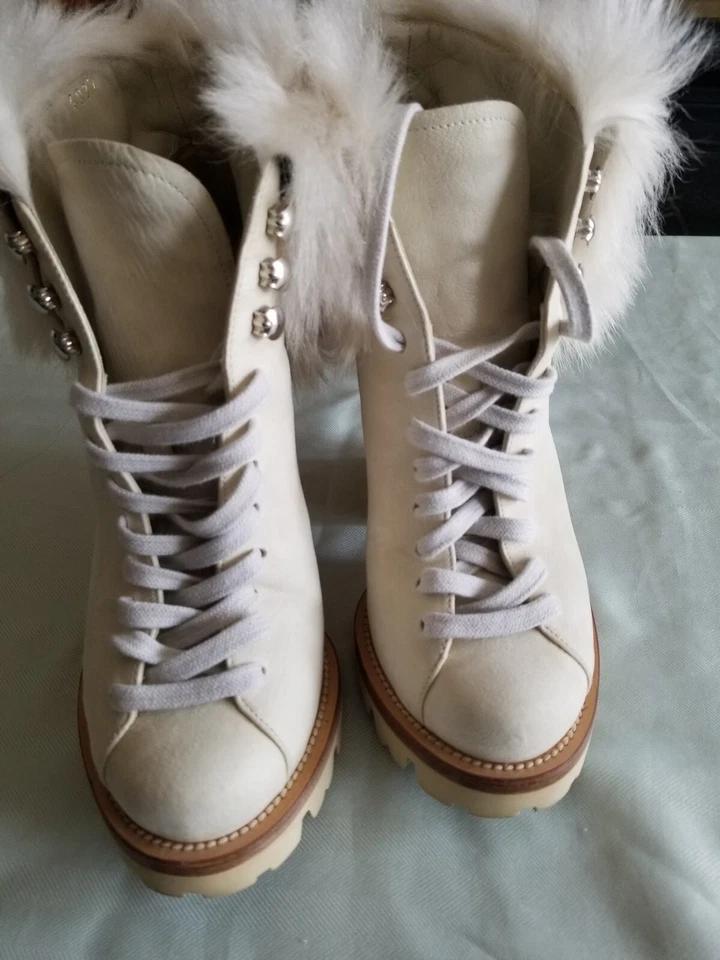 PRADA PIEL FORRADA PIEL DE OVEJA MEDIAS BOTAS ZAPATOS TACÓN US 6.5 Foto 2 de 4