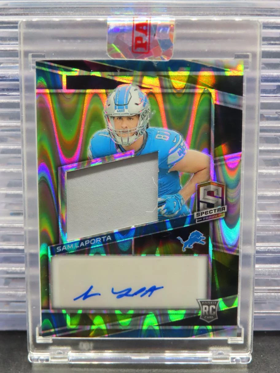 2023 Spectra Sam LaPorta Supernova Prizm Rookie Patch Auto RC #30/70 #232 Lions