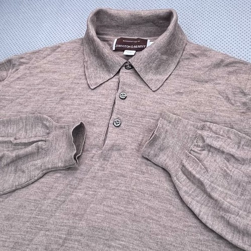 Pull polo homme Johnston & Murphy XL marron manches longues laine mérinos fabriqué en Italie - Photo 1/17