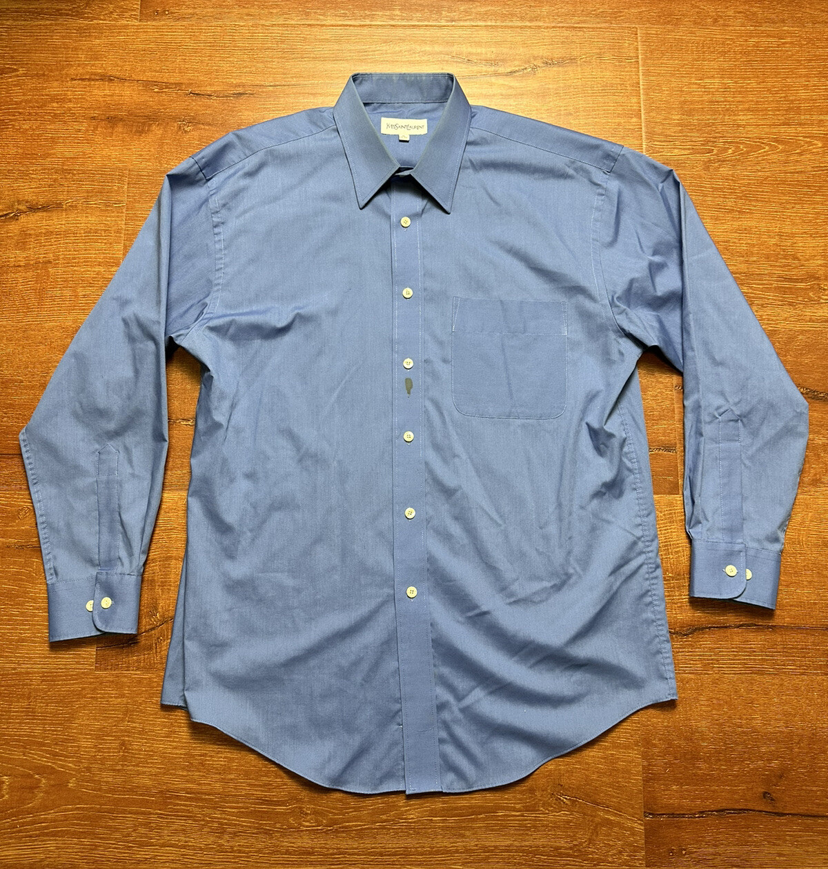 Yves Saint Laurent YSL camicia uomo 16 32 33 blu manica lunga abito abbottonato