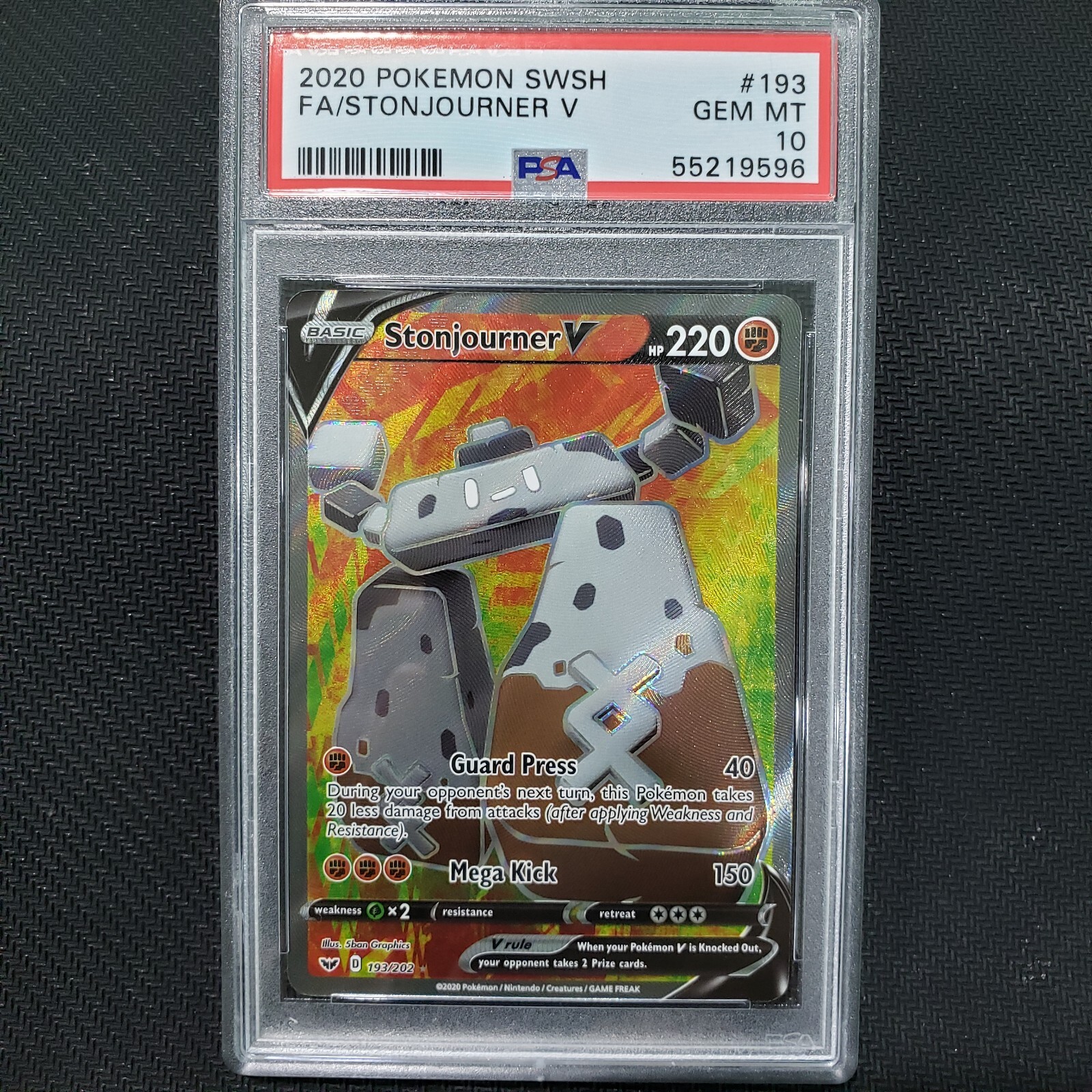 2020 Pokemon: STONJOURNER V 193/202 [Sword & Shield Base Set] Gem Mint - PSA 10