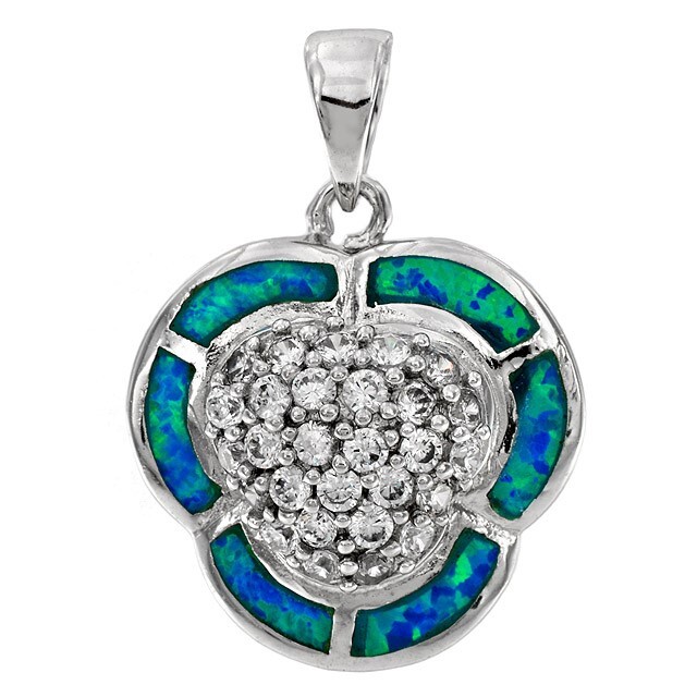 Australian Opal Inlay & White Topaz 925 Solid Sterling Silver Pendant OE3