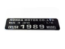 Honda CR125R 1989 Model Compatible Headstock ID Plate, Frame Tube Tag Decal
