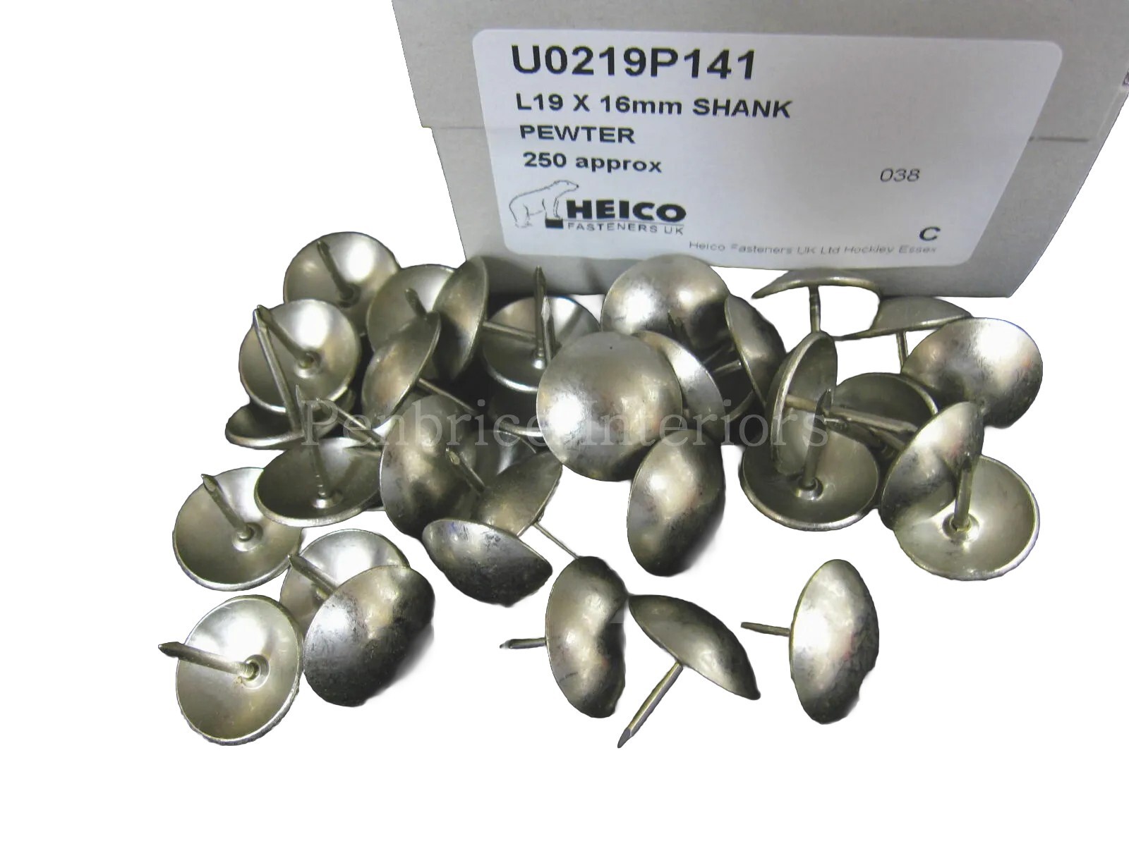 250 LARGE 19mm UPHOLSTERY NAILS Matt sheen silver PEWTER domed head pins studs