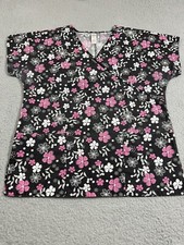 Scrubs Nick  Sarah Top Women's Med Black Floral Scrub Medical Dental Vet Tech