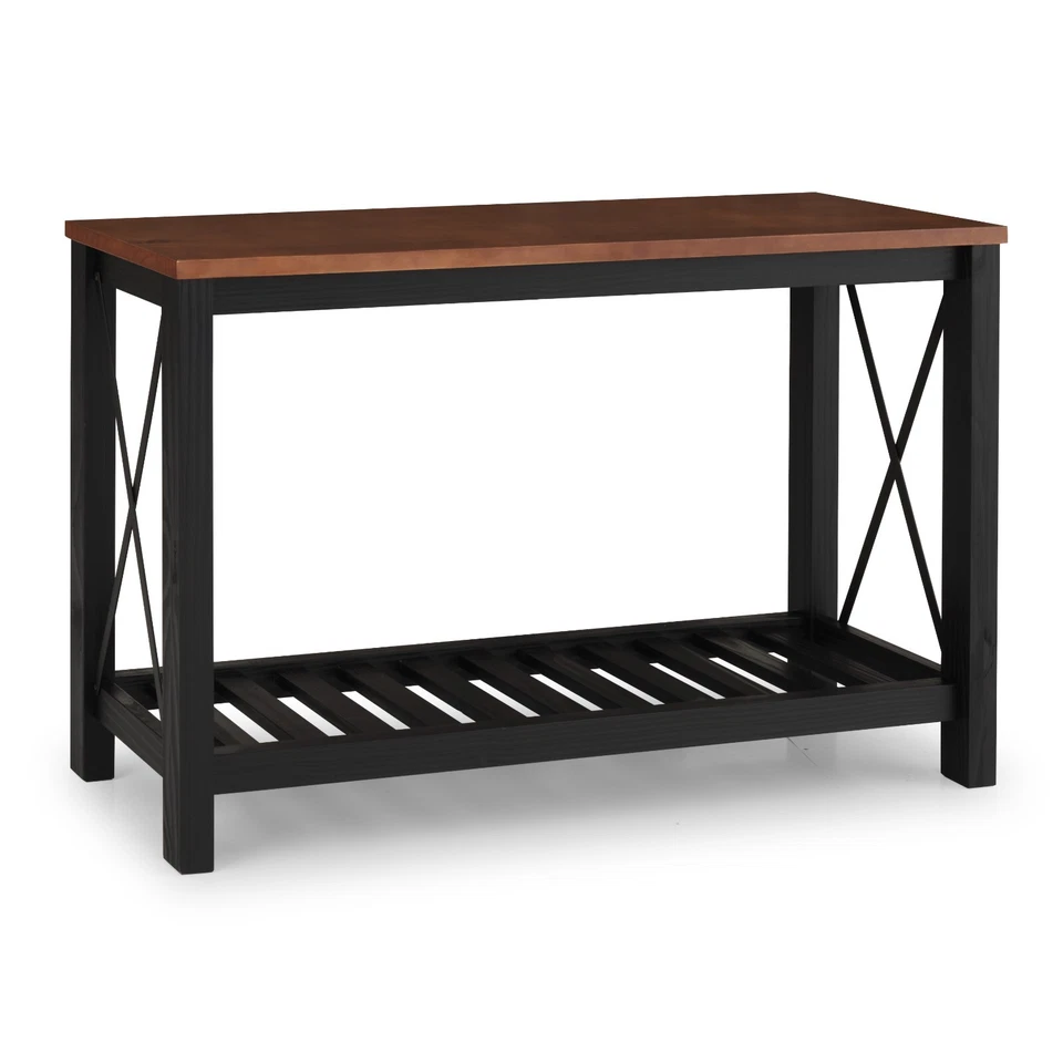 Cottage Sideboard Hall Table Console Black Solid Pine Walnut Top H81xW132xD36cm - Image 3 of 4