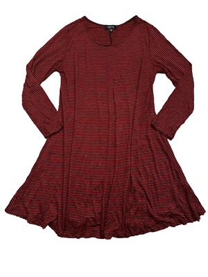 Comfy USA Sz S Red Black Stripe Long Sleeve Stretch Jersey Dress | eBay