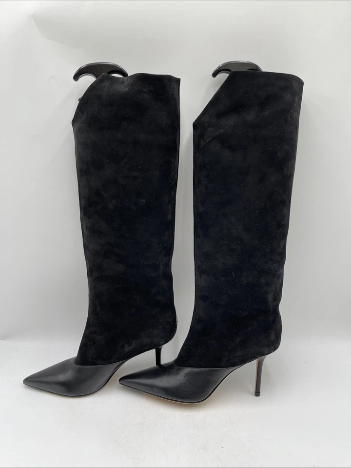 Botas hasta la rodilla Jimmy Choo negras de gamuza puntiaguda tacón alto para mujer 38’s Foto 3 de 4
