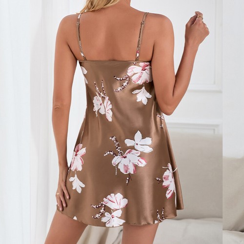 Cute Ladies Womens Silky Satin Chemise Short Nightdress Print Nightshirt Nightie - Picture 14 of 72