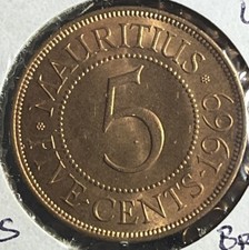 1969 Mauritius 5 Cents Queen Victoria