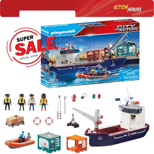Playmobil 70769 Cargo Ship with Boat – Action Heroes – NEW Sealed Box