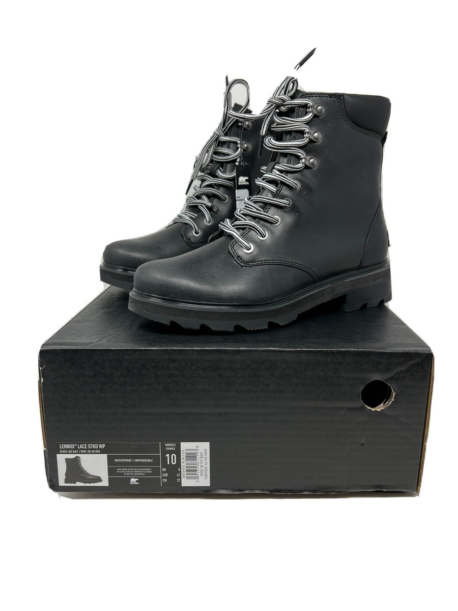 NWB WOMENS SOREL LENNOX LACE STKD WATERPROOF Leather Boots BLACK US SZ 10  41
