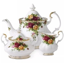 New Royal Albert Bone China Country Roses 3 Pc Set Tea or Coffee Set 22K Gold