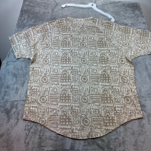 Dee Cee Shirt Mens XL short sleeve Brown aztec print band collar USA - Picture 7 of 10