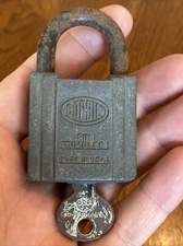 Vtg CORBIN PIN TUMBLER Art Deco USA Padlock Lock ILCO Key WORKING 2-5/8” Long