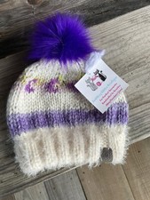 Hand Knitted Girls Pom Pom Beanie Winter Hat