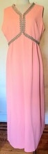 Vintage Peach Sleeveless Handmade Long Dress With Front Split Size  S/M