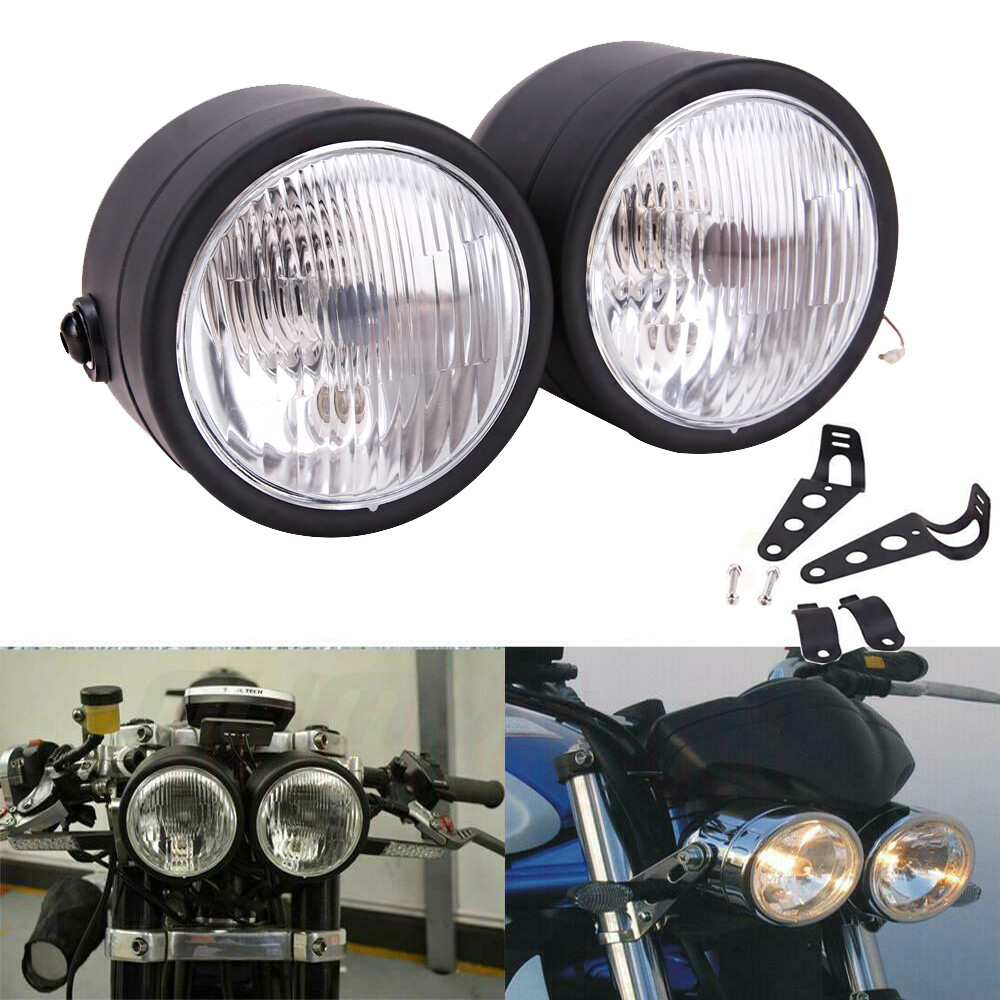 Motorcycle Twin Headlight Double Dual Lamp For Harley Dirt