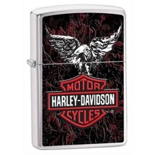 Zippo Lighter - Harley Davidson Eagle & Leather Look Brushed Chrome - 852203