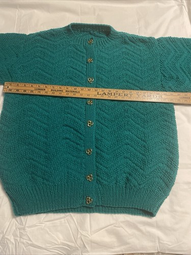 Vintage Handstrick Pullover Cardigan Gr. XL Jadegrün Strick Knopfleiste Grannycore - Bild 4 von 9