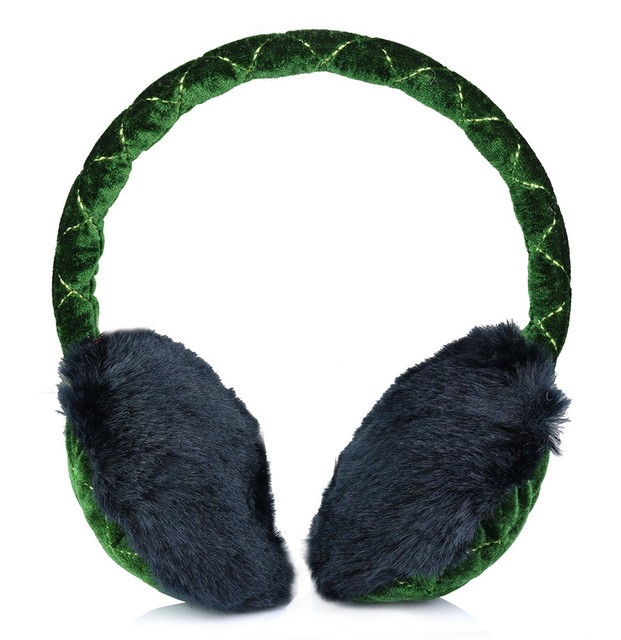 Clips N Grips Girls Ear Warmers Quilted Velvet Fur Earmuffs Olive Green