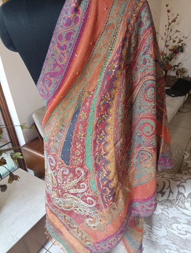 Chal de fiesta bordado lentejuelas coloridas ~ pashmina jamavar con cuentas: 16 diseños - Imagen 6 de 6