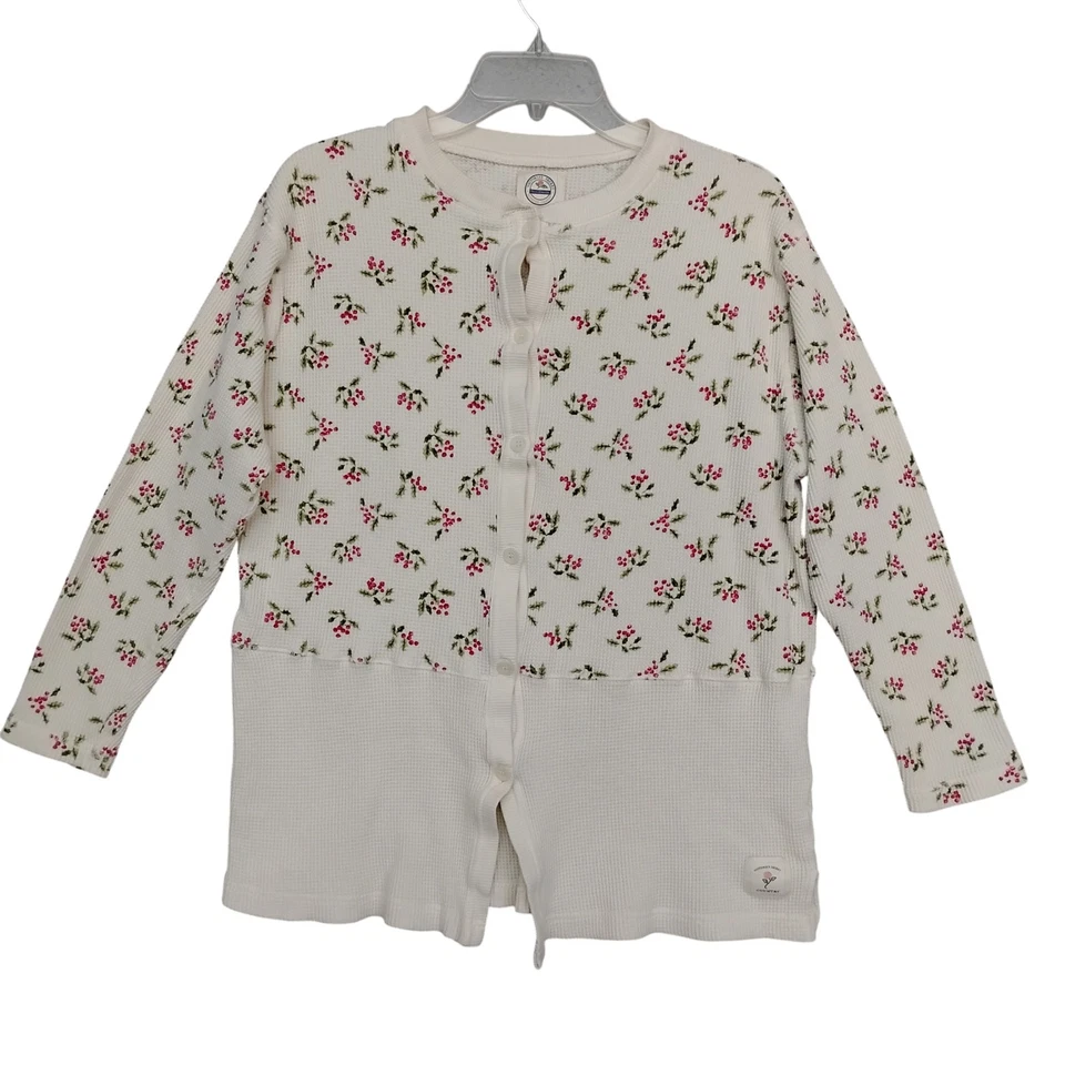 Vintage Victoria's Secret Country Thermal PJ Top Size Small Off White & Berries - Image 4 of 4