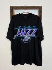Vintage 90's Utah Jazz Over Print Shirt NBA Black Big Logo Jersey Rare Size XL