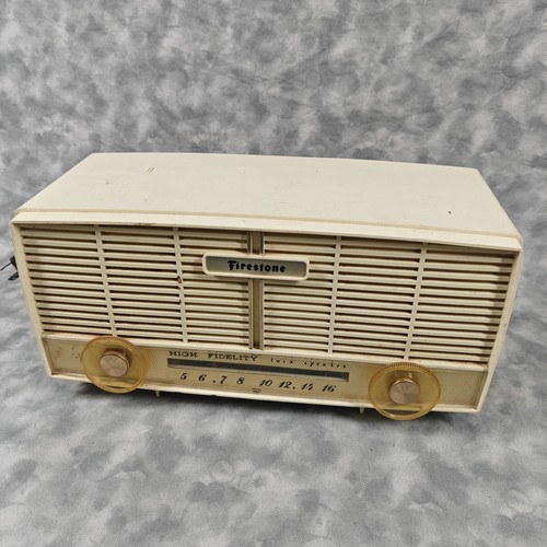 Radio tube AM ivoire vintage Firestone 4-A-204 années 50 haute fidélité fonctionne pour pièces 📻