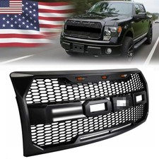 Raptor Style Upgrade Grille Mesh Matte Black With Led Lights For 2009-2014 F-150