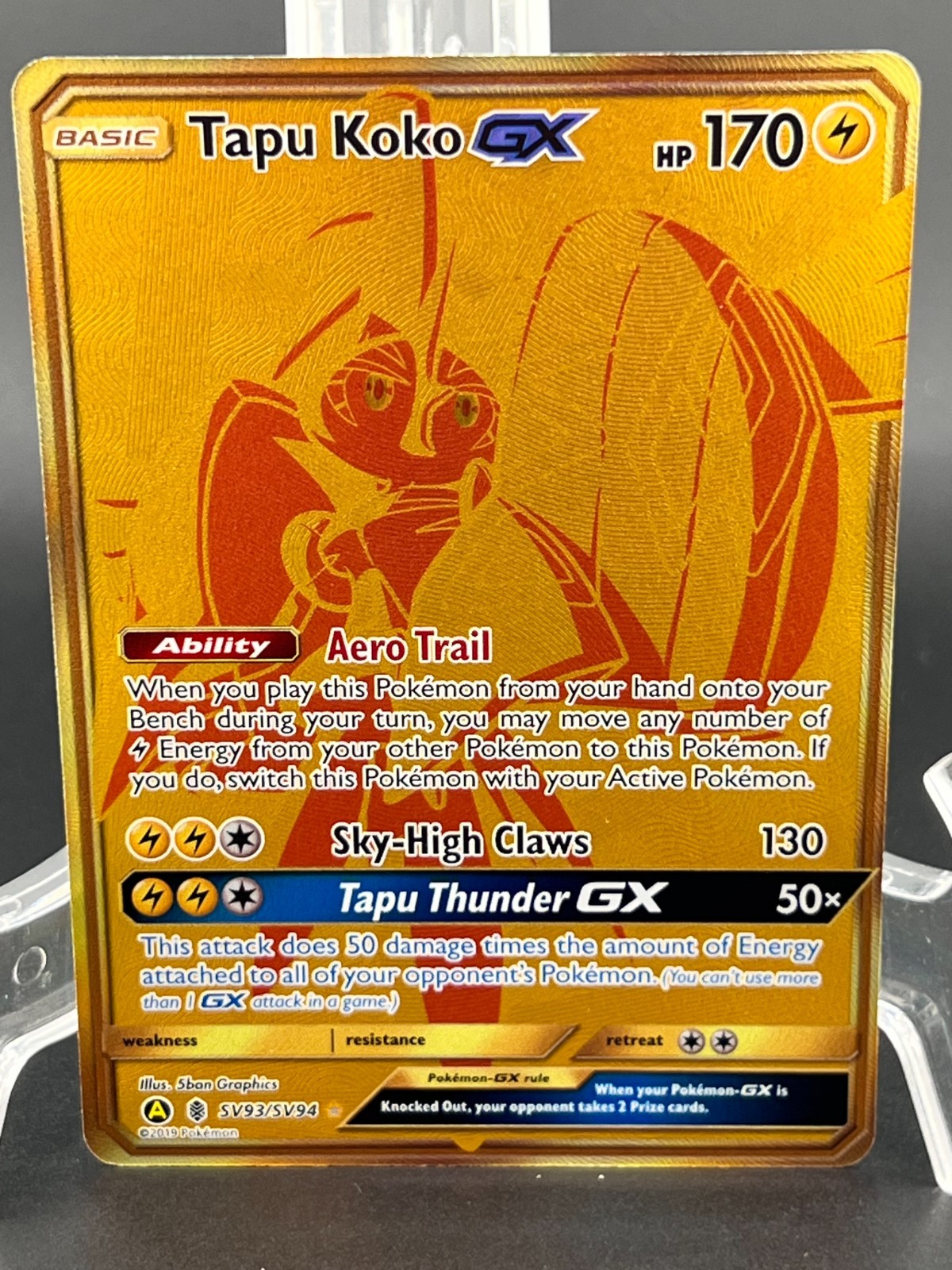 2019 Pokemon Tapu Koko GX SV93/SV94 Hidden Fates Shiny Vault Gold Secret Rare NM