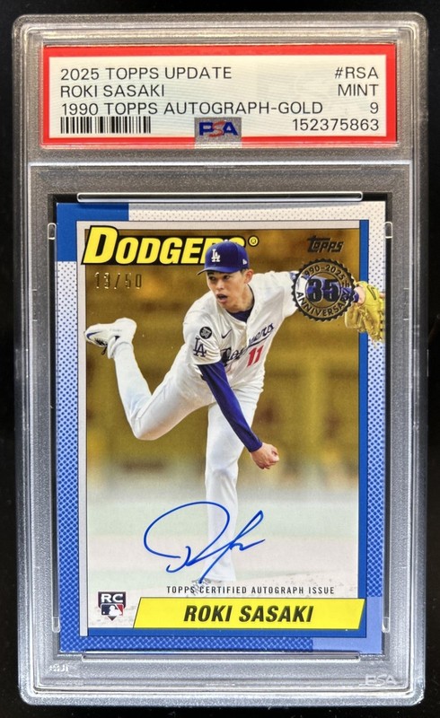 2025 Topps Update Roki Sasaki 1990 Auto RC Gold Foil Rookie #/50 Dodgers PSA 9