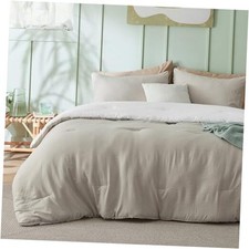 Queen Size Comforter Set, Reversible Beige Queen 90"x90" 36 - Beige/White