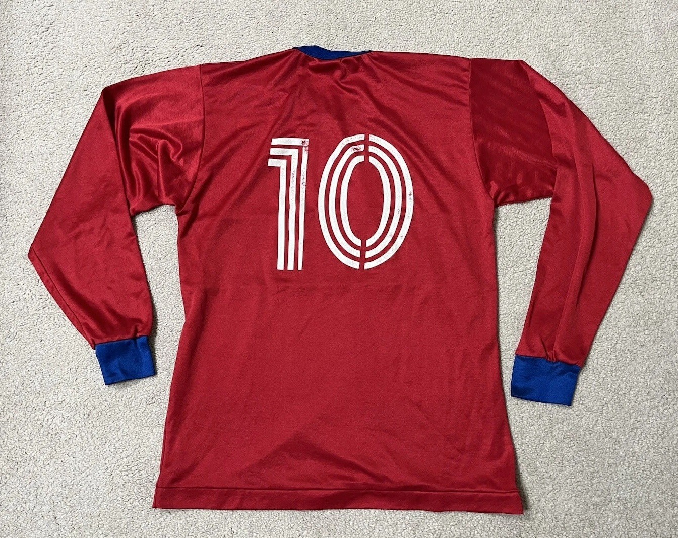 Vintage Soccer Jersey Adult Medium Red Blue Shiny #10 Embroidered Coronado VTG