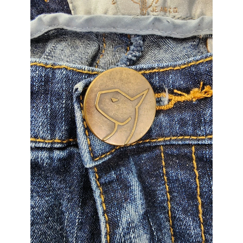 Pantalones de mezclilla vintage Y2K Baby Phat tiro bajo pierna acampanada talla 9 descoloridos lavado oscuro Foto 2 de 4