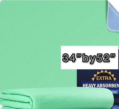 Washable Underpads, 34'' X 52'' 1 Single Pad. Heavy Absorbency Reusable- Unbranded