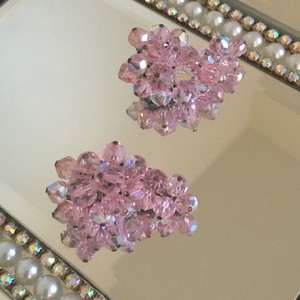 Laguna MCM Crystal Clip On Earrings with Iridescent pink crystal bead clusters.