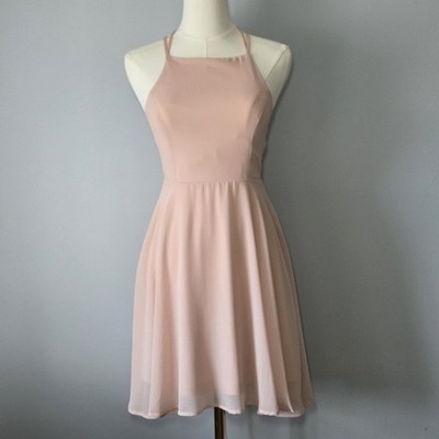 Lulus Mini Dress Strappy To Be Here Sz S Blush Dusty Pink Fit Flare Strappy Back