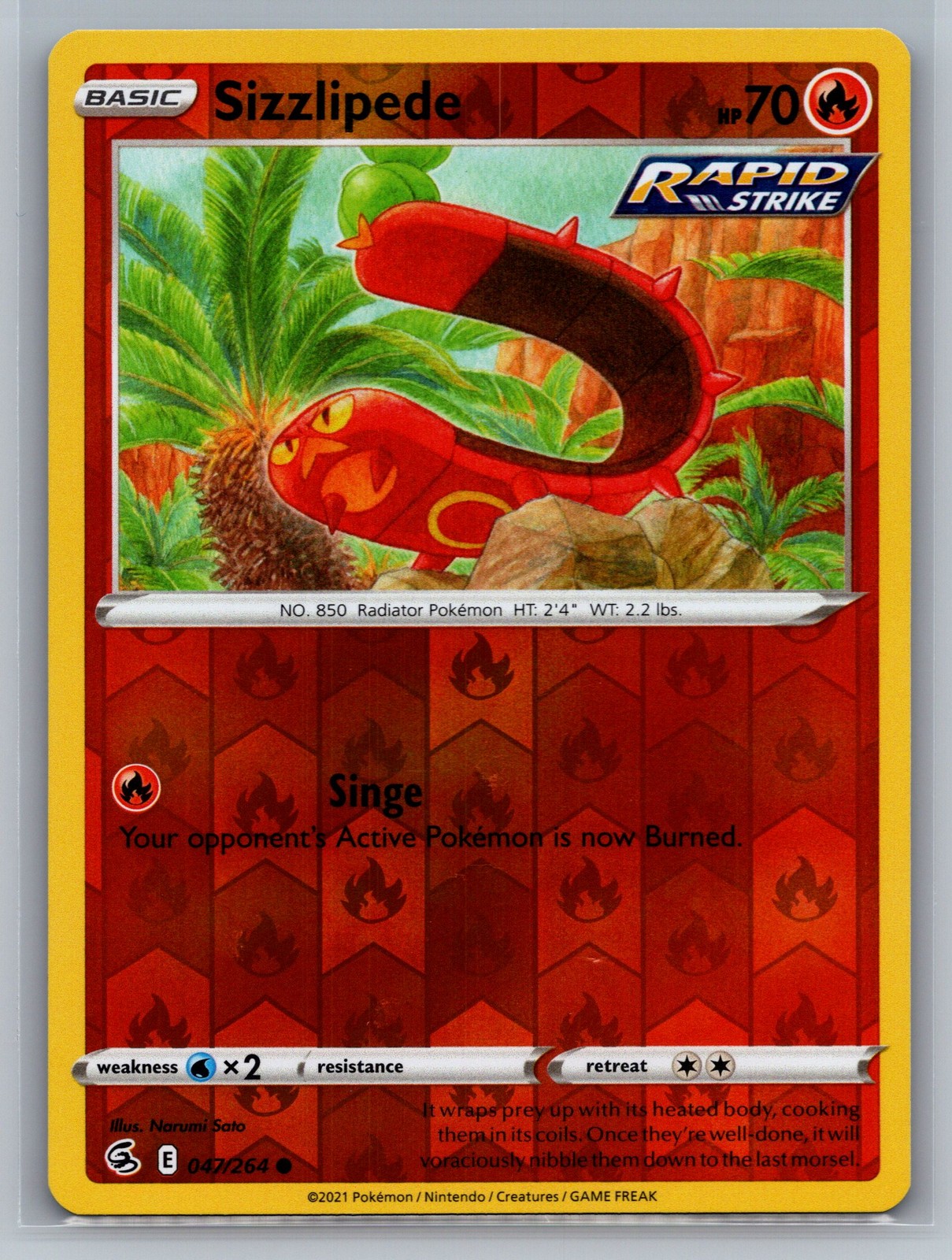 Sizzlipede (47) SWSH08: Fusion Strike #047/264 Common,Reverse Holo Pokemon Card