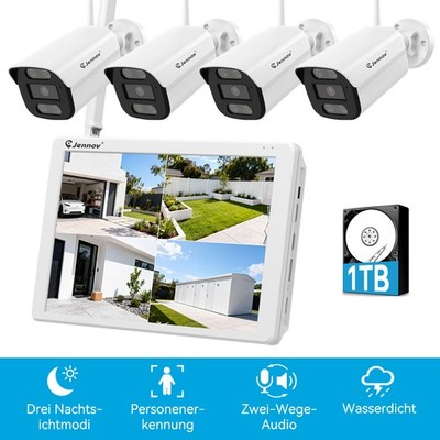 JENNOV IP Kamera System WLAN 5MP 10CH NVR 1TB Außen Bewegungsmelder Alexa